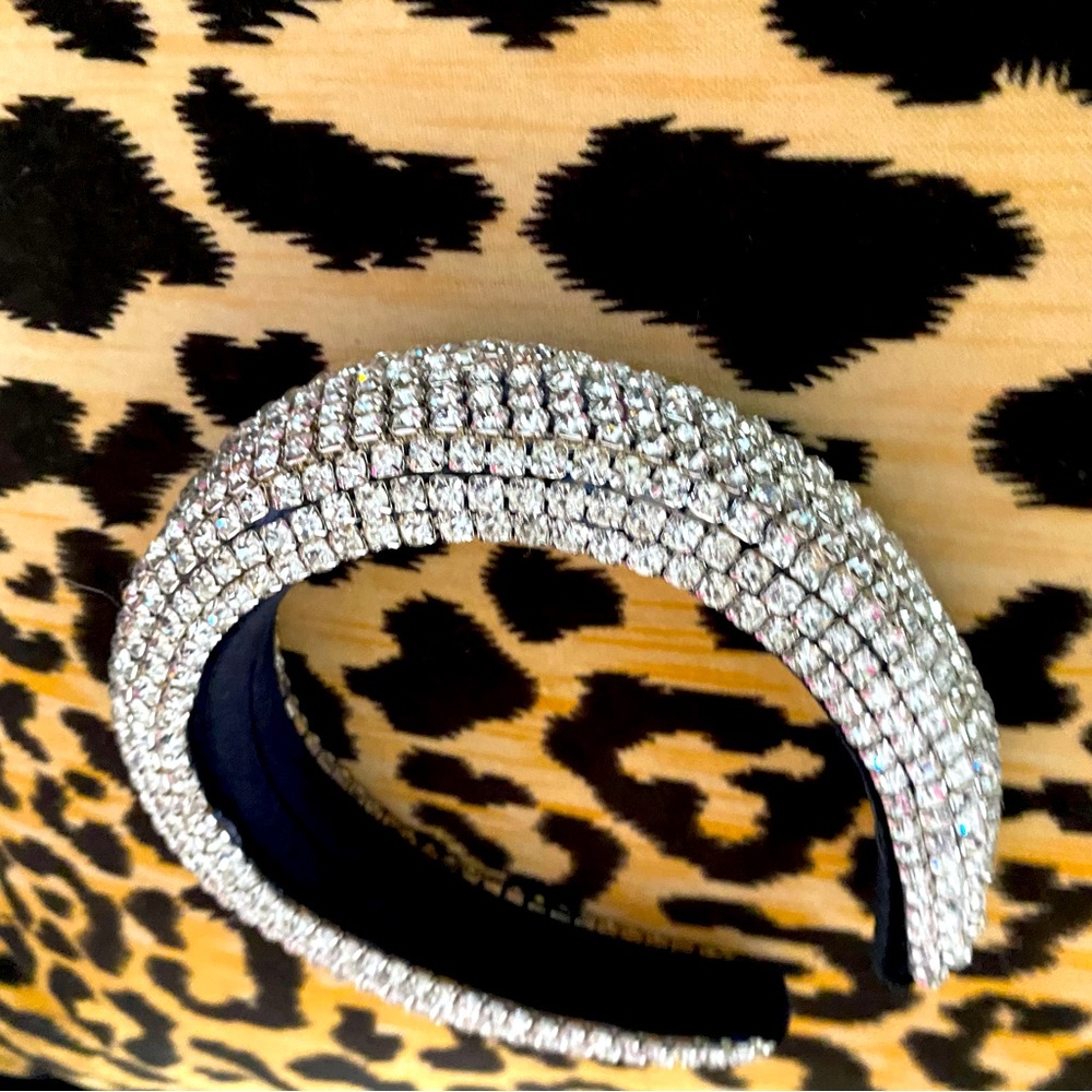 Crystal Embellished Padded Headband - Silver